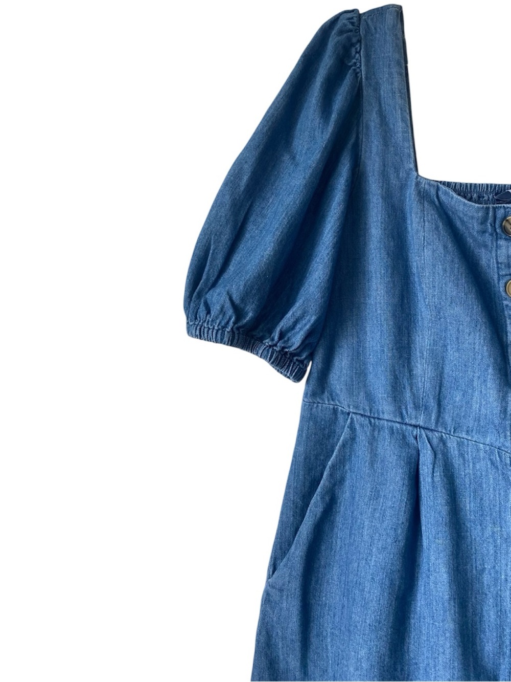 Old Navy Denim Button Front Dress Puff Sleeve Cottagecore Mini M - Picture 5 of 8